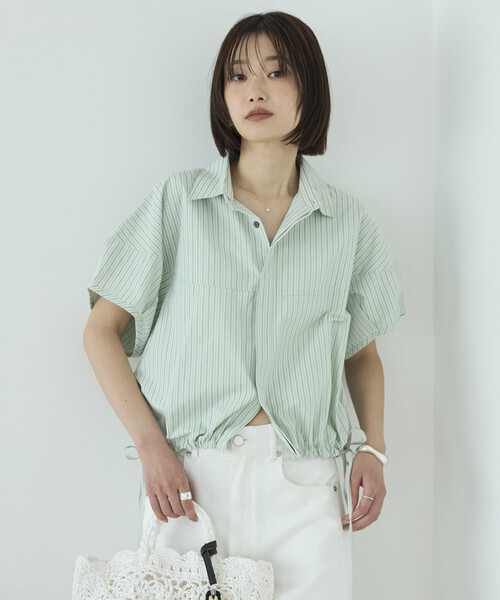 Firsthand(ファーストハンド)の「Firsthand/ファーストハンド 切り替え ショートスリーブ ヘムコード ブラウス(シャツ/ブラウス・レディース・ライトグリーン/ブラック/サックスブルー/ホワイト・FREE)」の21枚目の写真