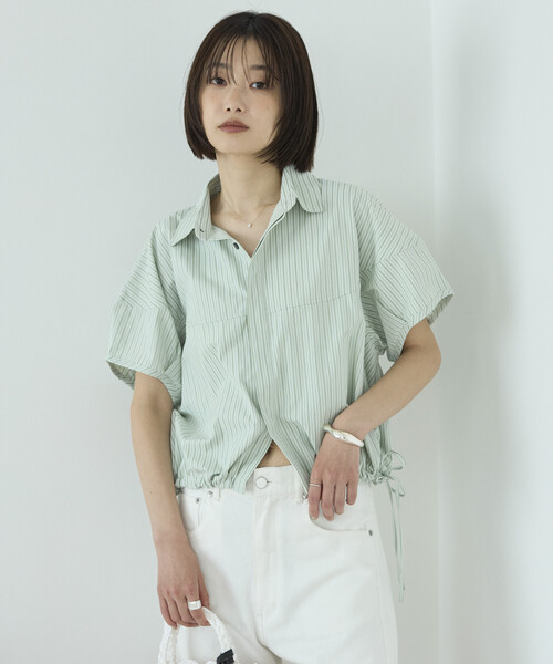Firsthand(ファーストハンド)の「Firsthand/ファーストハンド 切り替え ショートスリーブ ヘムコード ブラウス(シャツ/ブラウス・レディース・ライトグリーン/ブラック/サックスブルー/ホワイト・FREE)」の22枚目の写真