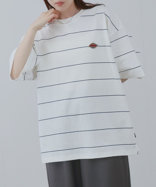 Dickies（ディッキーズ）の「【GENUINE Dickies / ジェニュインディッキーズ】綿100％ ワンポイントワッペン ボーダーTシャツ（Tシャツ/カットソー・メンズ・ブラウン系/ホワイト系・M/XL/L）」の3枚目の写真
