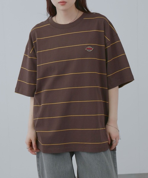 Dickies（ディッキーズ）の「【GENUINE Dickies / ジェニュインディッキーズ】綿100％ ワンポイントワッペン ボーダーTシャツ（Tシャツ/カットソー・メンズ・ブラウン系/ホワイト系・M/XL/L）」の7枚目の写真