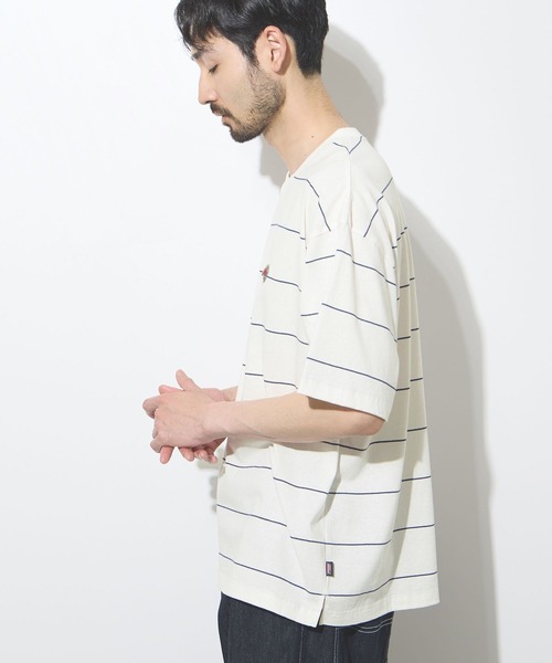 Dickies（ディッキーズ）の「【GENUINE Dickies / ジェニュインディッキーズ】綿100％ ワンポイントワッペン ボーダーTシャツ（Tシャツ/カットソー・メンズ・ブラウン系/ホワイト系・M/XL/L）」の18枚目の写真