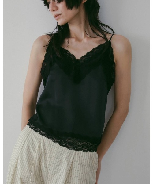 anuke(アンヌーク)の「Satin Lace Camisole 62610425(Tシャツ/カットソー・メンズ・ネイビー/オフホワイト・FREE)」の1枚目の写真