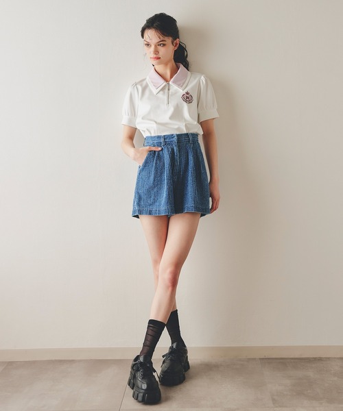 REDYAZEL(レディアゼル)の「レーザーカットデニムショートパンツ(その他パンツ・レディース・ホワイト/ネイビー/サックスブルー・MEDIUM/SMALL)」の5枚目の写真