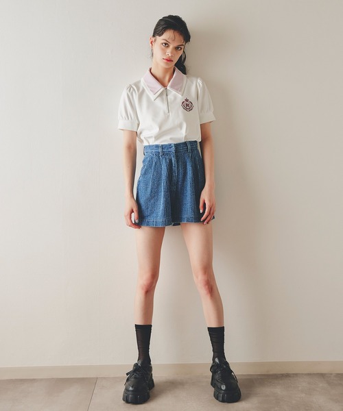 REDYAZEL(レディアゼル)の「レーザーカットデニムショートパンツ(その他パンツ・レディース・ホワイト/ネイビー/サックスブルー・MEDIUM/SMALL)」の7枚目の写真