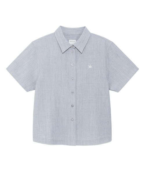 THECOLDESTMOMENT(ザコールデストモーメント)の「(w) TCM mini logo textured half shirt (blue grey)(シャツ/ブラウス・レディース・その他・OS)」の2枚目の写真