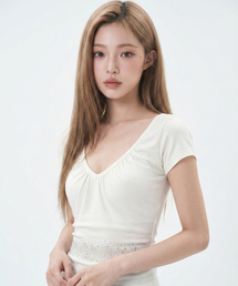 Crystal Line VネックシャーリングTシャツ（アイボリー）