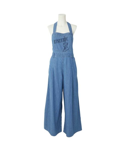 HYSTERIC GLAMOUR(ヒステリックグラマー)の「GUITAR GIRL 綿麻デニムオーバーオール(サロペット/オーバーオール・レディース・ブラック/ライトインディゴブルー・SMALL/MEDIUM)」の1枚目の写真