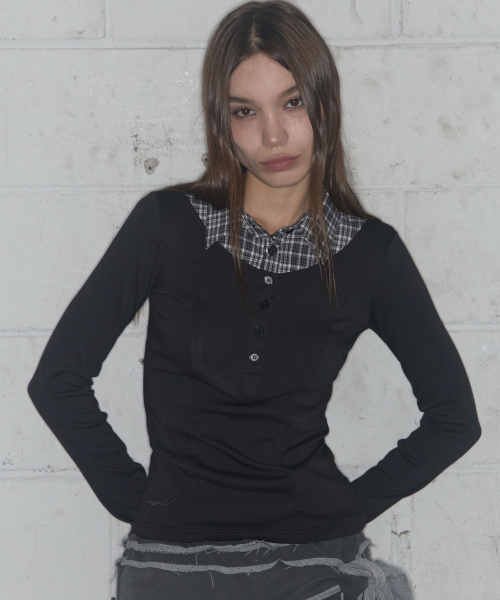 FANCY CLUB(ファンシークラブ)の「シャツレイヤードロングスリーブ (ブラック) F25ZB023(Tシャツ/カットソー・レディース・その他・ONE SIZE)」の2枚目の写真