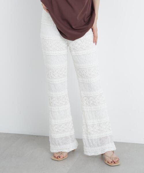 N.（N. Natural Beauty Basic）（エヌエヌナチュラルビューティーベーシック）の「レースフレアパンツ（その他パンツ・レディース・ブラック/オフホワイト・ﾌﾘ-）」の2枚目の写真