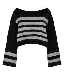 Color stripe cropped knit_gray
