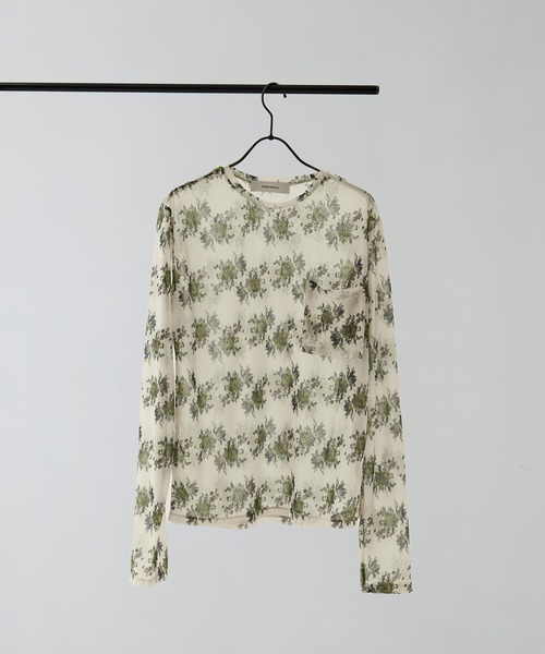 FUMIE TANAKA（フミエタナカ）の「[FUMIE=TANAKA/フミエタナカ]sheer print longT（Tシャツ/カットソー・レディース・ブルー/ブラック/ブラウン/ホワイト・36）」の2枚目の写真