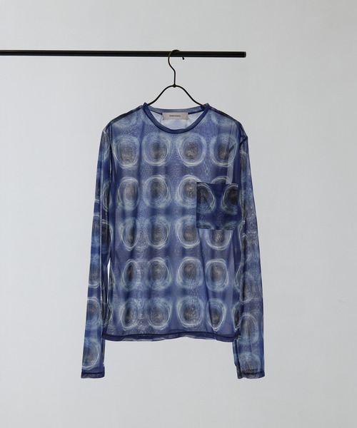 FUMIE TANAKA（フミエタナカ）の「[FUMIE=TANAKA/フミエタナカ]sheer print longT（Tシャツ/カットソー・レディース・ブルー/ブラック/ブラウン/ホワイト・36）」の4枚目の写真