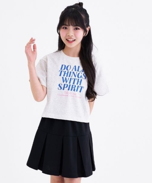 PINK-latte（ピンクラテ）の「【3way/接触冷感】ロゴ半袖T＋プリーツスカートセットアップ（セットアップ・キッズ・ホワイト系その他/ブラック/レッド・140cm/130cm/160cm/150cm/120cm）」の2枚目の写真