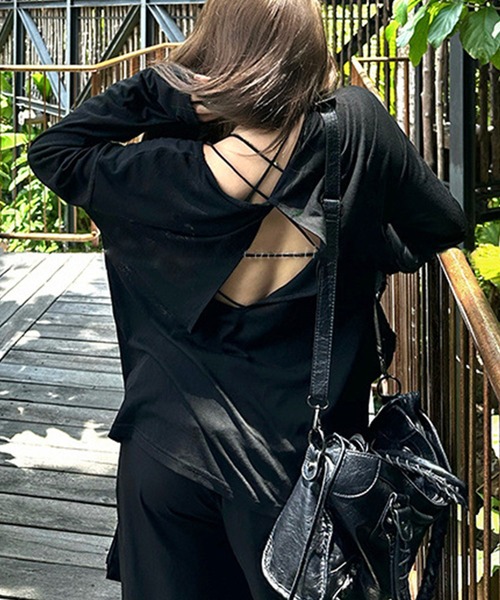 GLAMOROUS JANE(グラマラスジェーン)の「バックオープンルーズトップス(Tシャツ/カットソー・レディース・ホワイト/ブラック・FREE)」の9枚目の写真