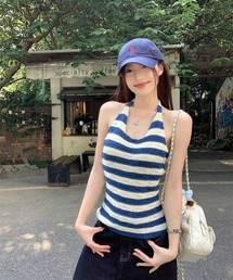 マリンボーダー・ホルターネックタンクトップ