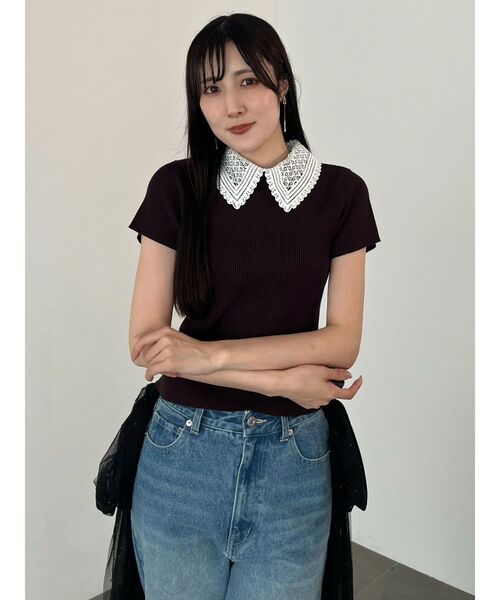 MERCURYDUO(マーキュリーデュオ)の「レース襟ハーフスリーブニット(ニット/セーター・レディース・ブラック/ブラウン/ミント・FREE)」の18枚目の写真