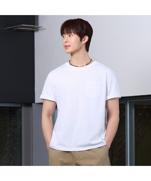 HYOJI(ヒョージ)の「26 SS セミクロップポケットラウンド半袖Tシャツ (4カラー)(Tシャツ/カットソー・メンズ・ブラック/ホワイト/ネイビー/チャコール・M/L)」の2枚目の写真