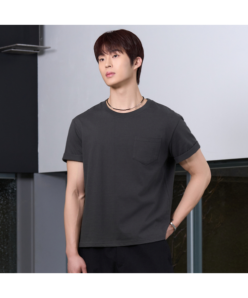HYOJI(ヒョージ)の「26 SS セミクロップポケットラウンド半袖Tシャツ (4カラー)(Tシャツ/カットソー・メンズ・ブラック/ホワイト/ネイビー/チャコール・M/L)」の3枚目の写真