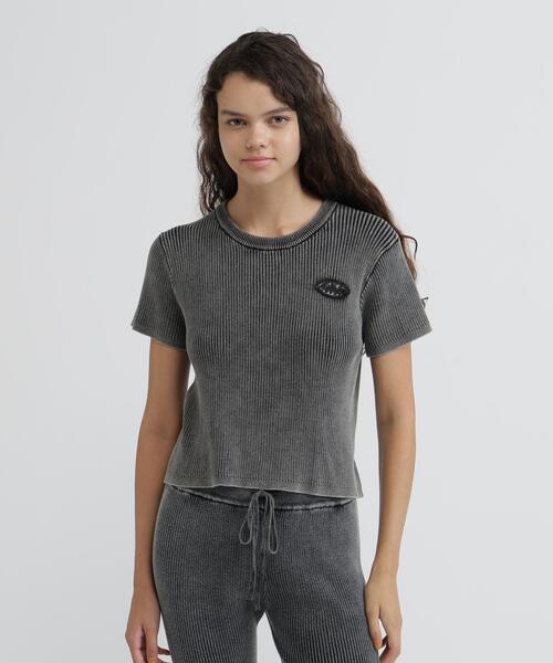 AVIREX(アヴィレックス)の「VINTAGE WASH WAPPEN KNIT PULLOVER(Tシャツ/カットソー・レディース・ネイビー/ブラック・S/M)」の1枚目の写真