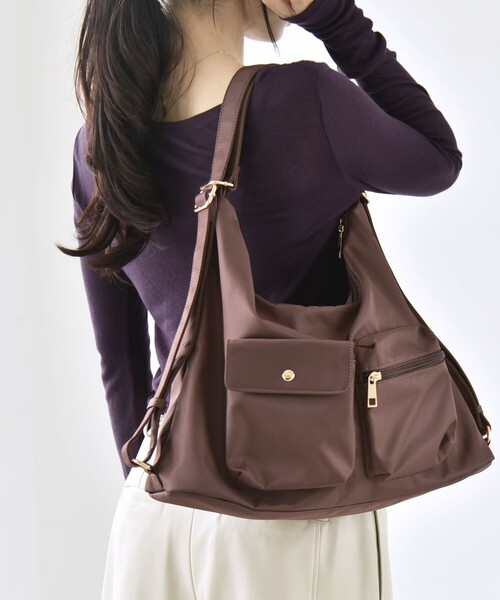 quaranciel(カランシエル)の「〈撥水加工〉3WAY ナイロン リュック / ショルダーバッグ(A4対応)(ショルダーバッグ・レディース・ブラウン/グレー/ブラック・ONE SIZE)」の17枚目の写真