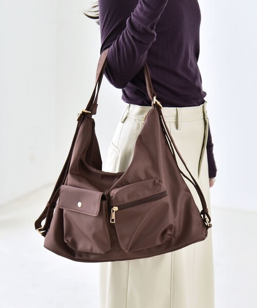 quaranciel(カランシエル)の「〈撥水加工〉3WAY ナイロン リュック / ショルダーバッグ(A4対応)(ショルダーバッグ・レディース・ブラウン/グレー/ブラック・ONE SIZE)」の19枚目の写真