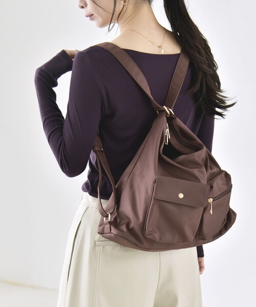 quaranciel(カランシエル)の「〈撥水加工〉3WAY ナイロン リュック / ショルダーバッグ(A4対応)(ショルダーバッグ・レディース・ブラウン/グレー/ブラック・ONE SIZE)」の22枚目の写真