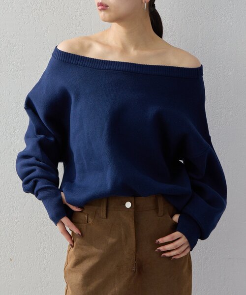 UNFORM（アンフォーム）の「【2026AW Debut】【UNFORM】スウェットライクニット（ニット/セーター・レディース・ブラック/レッド/ネイビー・FREE）」の2枚目の写真