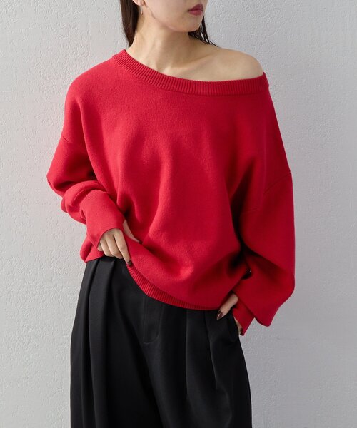 UNFORM（アンフォーム）の「【2026AW Debut】【UNFORM】スウェットライクニット（ニット/セーター・レディース・ブラック/レッド/ネイビー・FREE）」の3枚目の写真