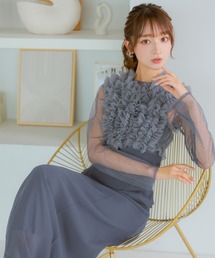 パーティードレス 結婚式 大人 20代 30代 40代 ロング丈 マキシ丈 レース フォーマル  Aライン 長袖 ボレロ チュール フリル シアー ドット 3ピース キャミ ワンピース 卒業式 入学式 二次会 披露宴 発表会
