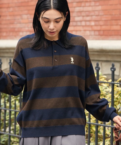 U.S. POLO ASSN.(ユーエスポロアッスン)の「U.S. POLO ASSN./ユーエスポロアッスン 別注 ワンポイント刺繍 アソート オーバーサイズ 長袖ニットポロ(ニット/セーター・メンズ・チャコール/ブラック/ネイビー/ブラック系/ネイビー系・S/L/M)」の5枚目の写真