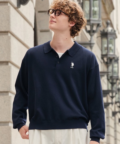 U.S. POLO ASSN.(ユーエスポロアッスン)の「U.S. POLO ASSN./ユーエスポロアッスン 別注 ワンポイント刺繍 アソート オーバーサイズ 長袖ニットポロ(ニット/セーター・メンズ・チャコール/ブラック/ネイビー/ブラック系/ネイビー系・S/L/M)」の4枚目の写真