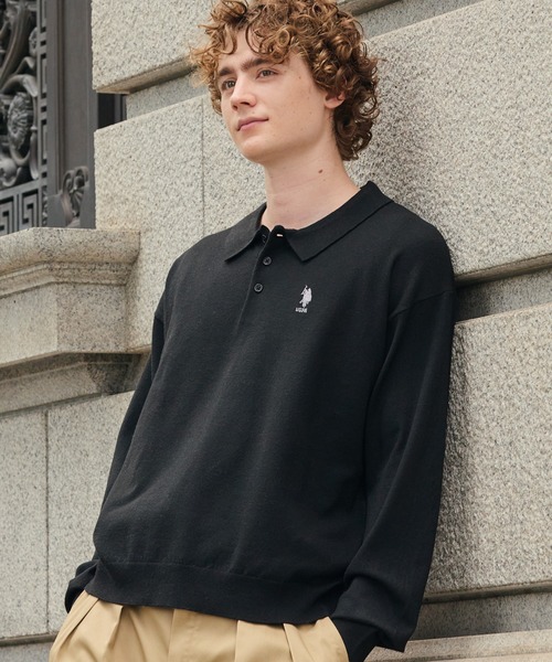 U.S. POLO ASSN.(ユーエスポロアッスン)の「U.S. POLO ASSN./ユーエスポロアッスン 別注 ワンポイント刺繍 アソート オーバーサイズ 長袖ニットポロ(ニット/セーター・メンズ・チャコール/ブラック/ネイビー/ブラック系/ネイビー系・S/L/M)」の1枚目の写真