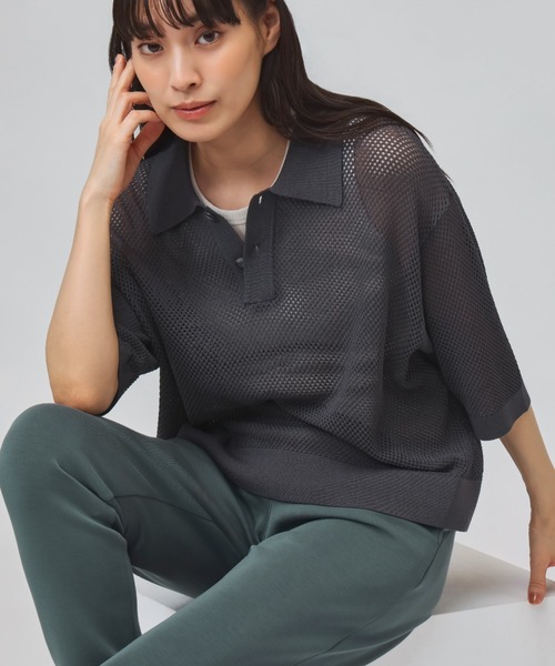 TIGORA（ティゴラ）の「ティゴラ TIGORA メッシュニットポロシャツ（ポロシャツ・レディース・ブルー/ブラック/チャコールグレー・M/L）」の3枚目の写真