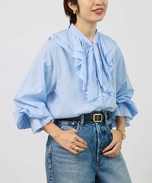 VERMEIL par iena（ヴェルメイユパーイエナ）の「Pinstripe フリルブラウス（シャツ/ブラウス・レディース・その他11/ホワイト・FREE）」の2枚目の写真