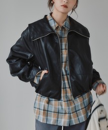 ビッグカラーフェイクレザー ジャケット