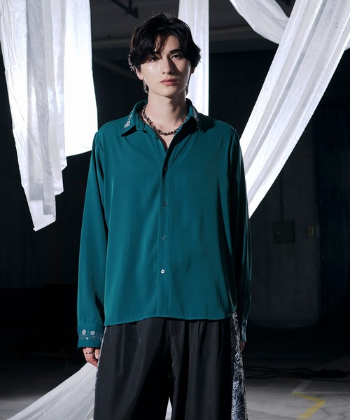 Ellno Loset（エルノロゼット）の「【UVカット＆イージーケア】ローズ刺繍シャツ/26LS（シャツ/ブラウス・メンズ・ブラック/ブルーグリーン/チャコール/オフホワイト・LARGE/MEDIUM/SMALL）」の13枚目の写真