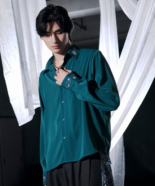 Ellno Loset（エルノロゼット）の「【UVカット＆イージーケア】ローズ刺繍シャツ/26LS（シャツ/ブラウス・メンズ・ブラック/ブルーグリーン/チャコール/オフホワイト・LARGE/MEDIUM/SMALL）」の14枚目の写真