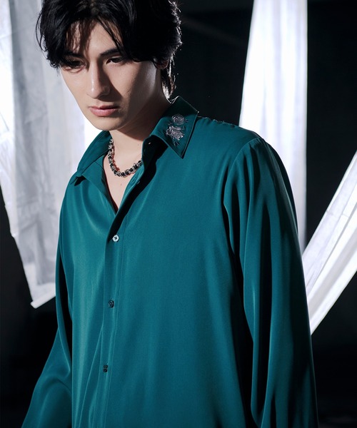 Ellno Loset（エルノロゼット）の「【UVカット＆イージーケア】ローズ刺繍シャツ/26LS（シャツ/ブラウス・メンズ・ブラック/ブルーグリーン/チャコール/オフホワイト・LARGE/MEDIUM/SMALL）」の11枚目の写真