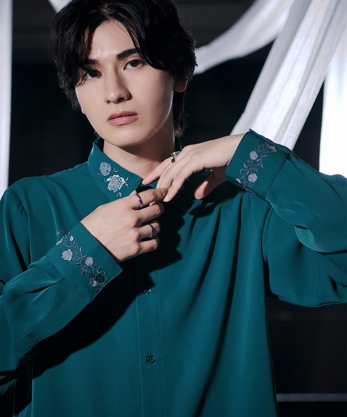 Ellno Loset（エルノロゼット）の「【UVカット＆イージーケア】ローズ刺繍シャツ/26LS（シャツ/ブラウス・メンズ・ブラック/ブルーグリーン/チャコール/オフホワイト・LARGE/MEDIUM/SMALL）」の10枚目の写真
