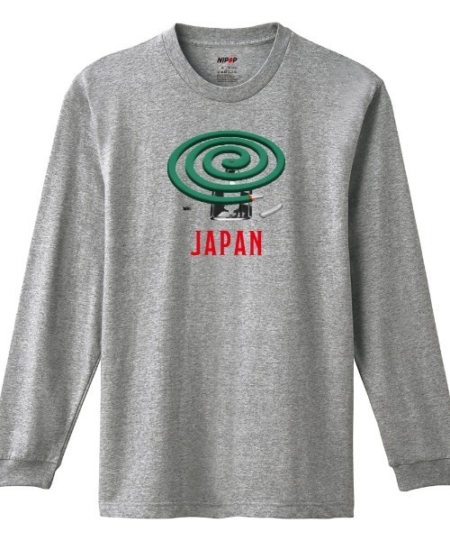 NIPOP(ニポップ)の「NIPOP(ニポップ) 長袖Tシャツ 蚊取り線香 イラスト 和 プリント インバウンド お土産 ロンT トップス カットソー メンズ ユニセックス(Tシャツ/カットソー・メンズ・ヘザーグレー/ホワイト/ブラック・M/L/XL)」の3枚目の写真