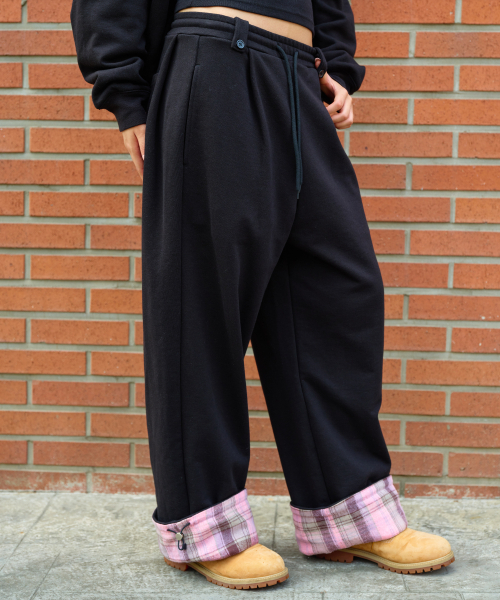 CHECK ROLL UP SWEATPANTS BLACK（スウェットパンツ）｜NYXX（エヌワイ