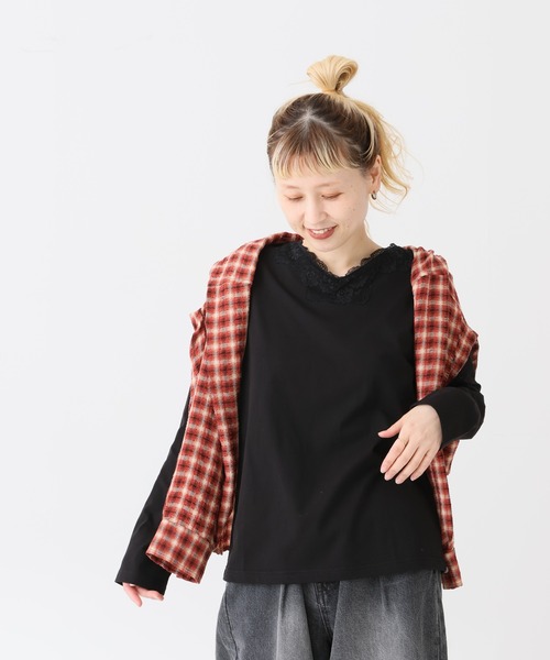 HEART MARKET（ハートマーケット）の「レース付長袖インナー（Tシャツ/カットソー・レディース・ブラック/チャコール/ホワイト/オートミール・LARGE/MEDIUM）」の19枚目の写真