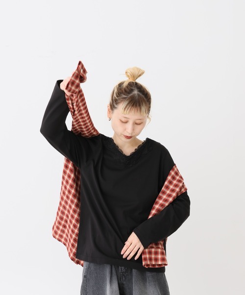 HEART MARKET（ハートマーケット）の「レース付長袖インナー（Tシャツ/カットソー・レディース・ブラック/チャコール/ホワイト/オートミール・LARGE/MEDIUM）」の20枚目の写真