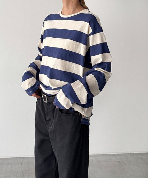 CANAL JEAN（キャナルジーン）の「Lakey Park　太ボーダーロンT（Tシャツ/カットソー・レディース・ブラック/ブルー・ONE SIZE）」の4枚目の写真