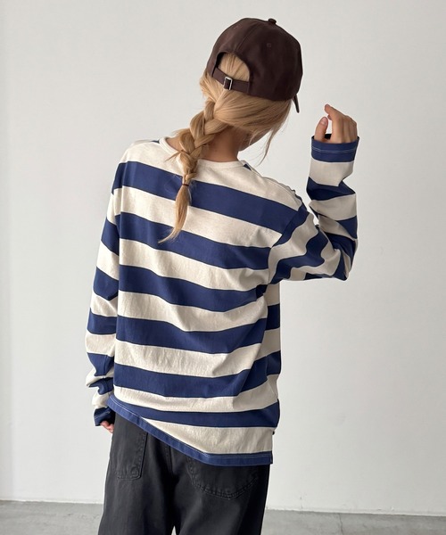 CANAL JEAN（キャナルジーン）の「Lakey Park　太ボーダーロンT（Tシャツ/カットソー・レディース・ブラック/ブルー・ONE SIZE）」の5枚目の写真