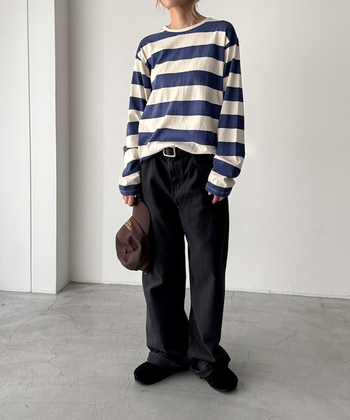 CANAL JEAN（キャナルジーン）の「Lakey Park　太ボーダーロンT（Tシャツ/カットソー・レディース・ブラック/ブルー・ONE SIZE）」の6枚目の写真