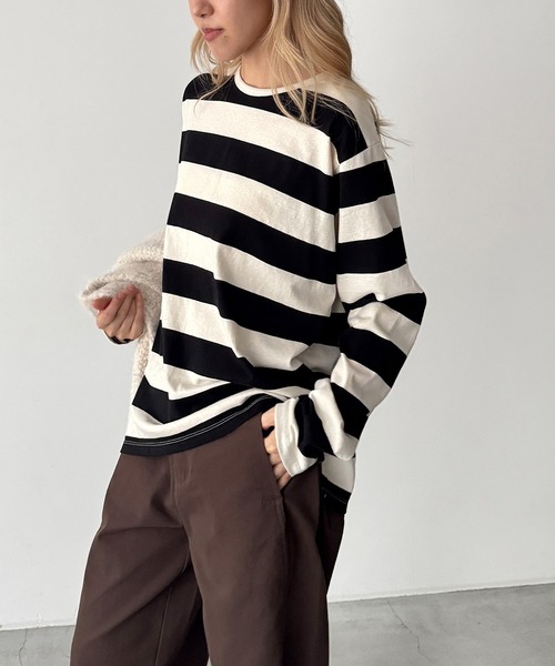 CANAL JEAN（キャナルジーン）の「Lakey Park　太ボーダーロンT（Tシャツ/カットソー・レディース・ブラック/ブルー・ONE SIZE）」の7枚目の写真