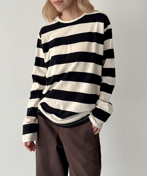 CANAL JEAN（キャナルジーン）の「Lakey Park　太ボーダーロンT（Tシャツ/カットソー・レディース・ブラック/ブルー・ONE SIZE）」の8枚目の写真