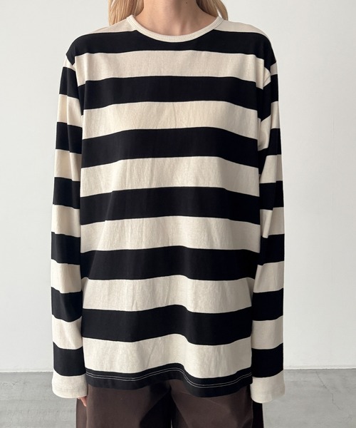 CANAL JEAN（キャナルジーン）の「Lakey Park　太ボーダーロンT（Tシャツ/カットソー・レディース・ブラック/ブルー・ONE SIZE）」の12枚目の写真
