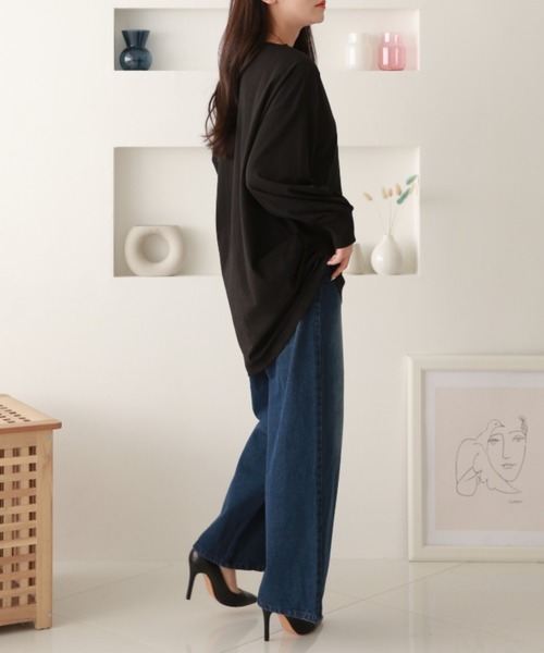 Sleeping Sheep(スリーピングシープ)の「ストレッチワイドデニムパンツ(デニムパンツ・レディース・ワンウォッシュ/ブルー/ネイビー・M/3L/L/LL/4L)」の19枚目の写真